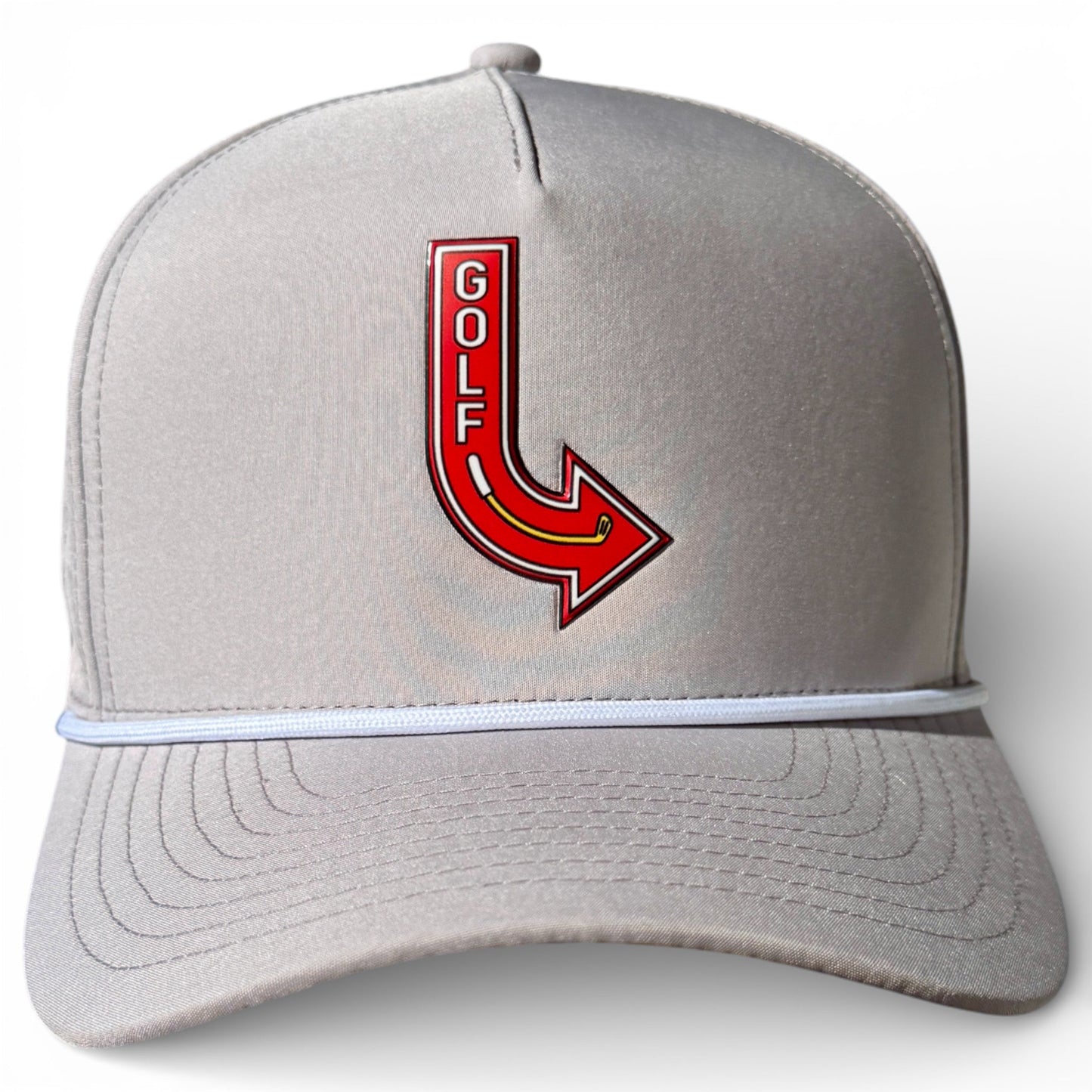 Golf Neon Arrow Sign Golf Hat | Snapback Cap | Built-in Magnetic Ball Marker Holder + Marker Included | Adjustable Light Gray