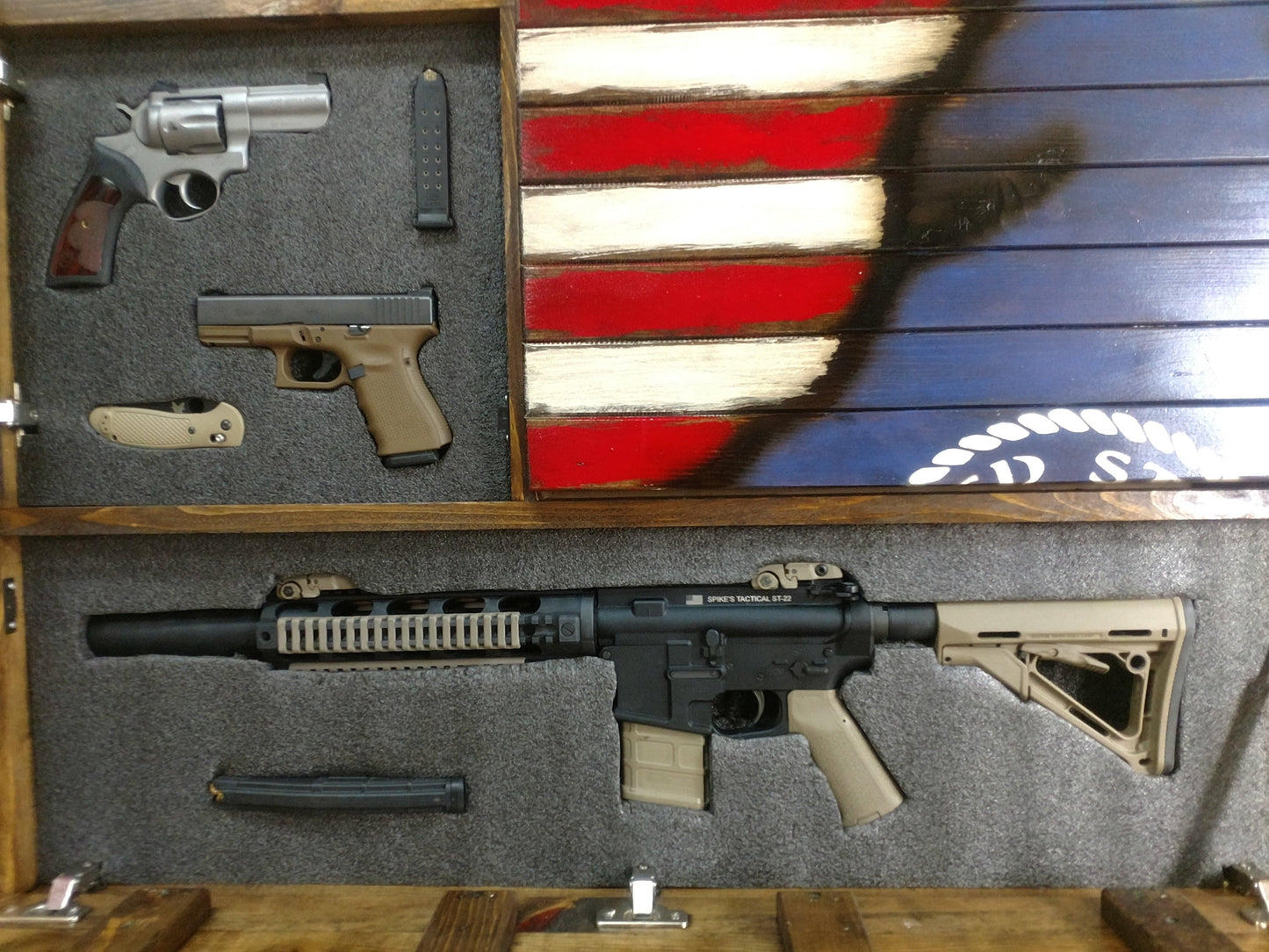 Premium 2 Compartment Gun Case - Half Flag & Half Logo Designs