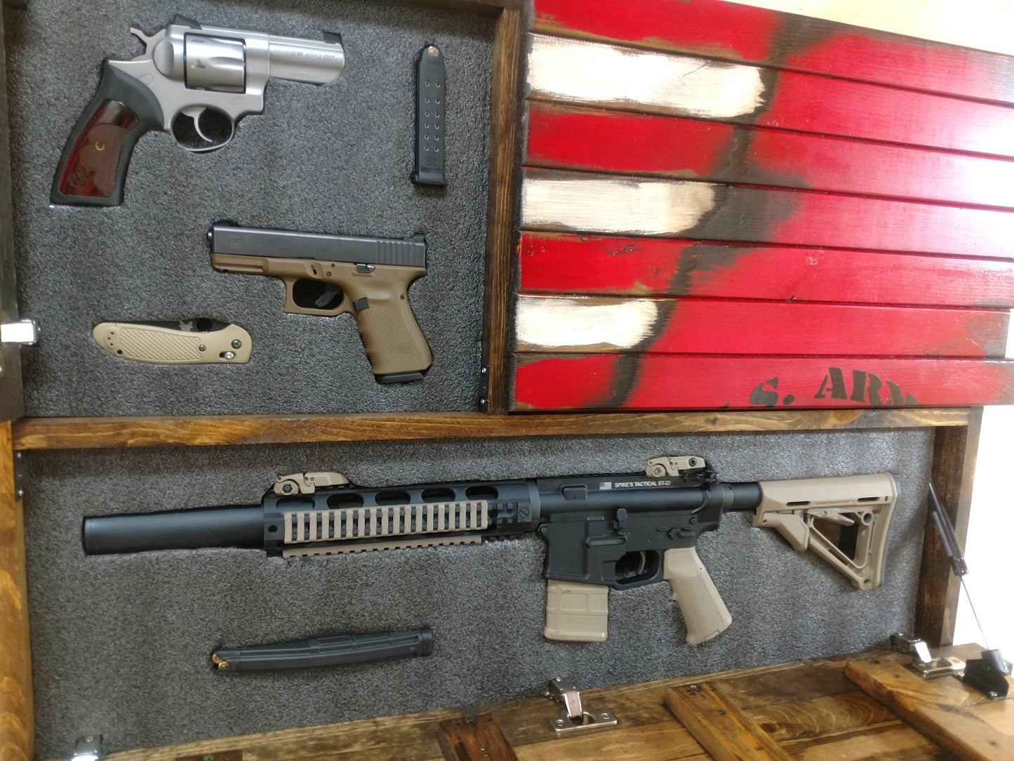Premium 2 Compartment Gun Case - Half Flag & Half Logo Designs