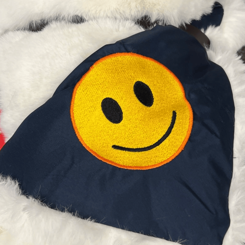 Smiley Face on White Faux Fur Lap Blanket