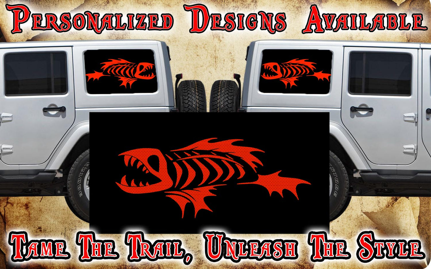 red Bone fish Rear quarter window see through graphic.