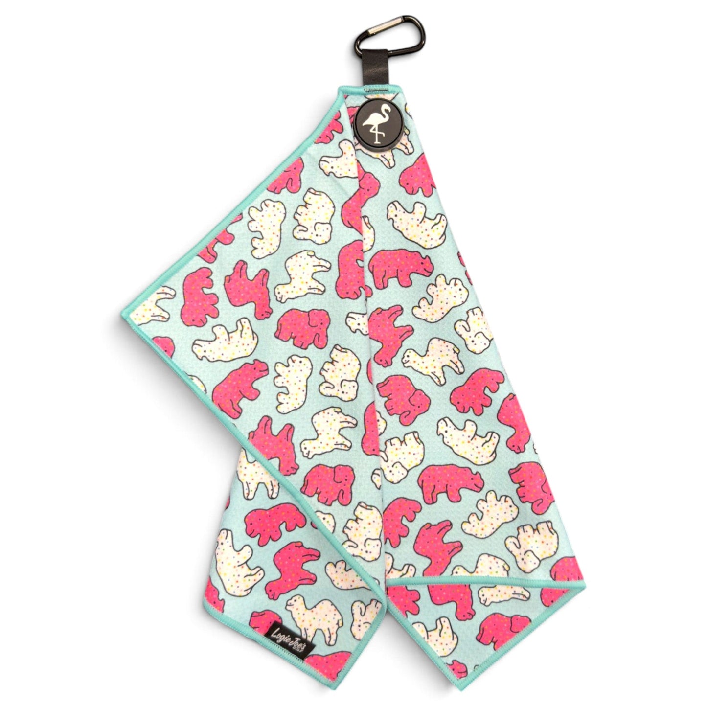 Frosted Animal Cookie Golf Towel | 24” x 16” Microfiber Towel | Magnetic Clip & Carabiner | Premium Golf Accessory