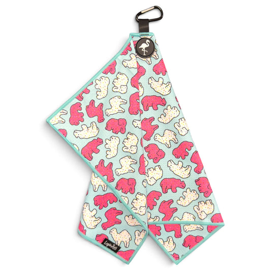 Frosted Animal Cookie Golf Towel | 24” x 16” Microfiber Towel | Magnetic Clip & Carabiner | Premium Golf Accessory