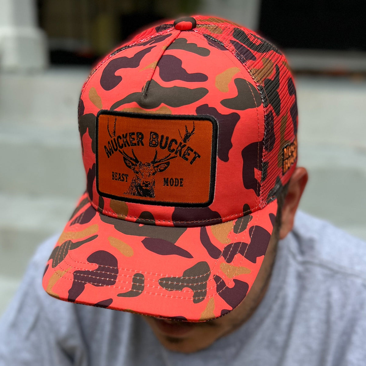 "Beast Mode" Orange Camo Trucker Bucket