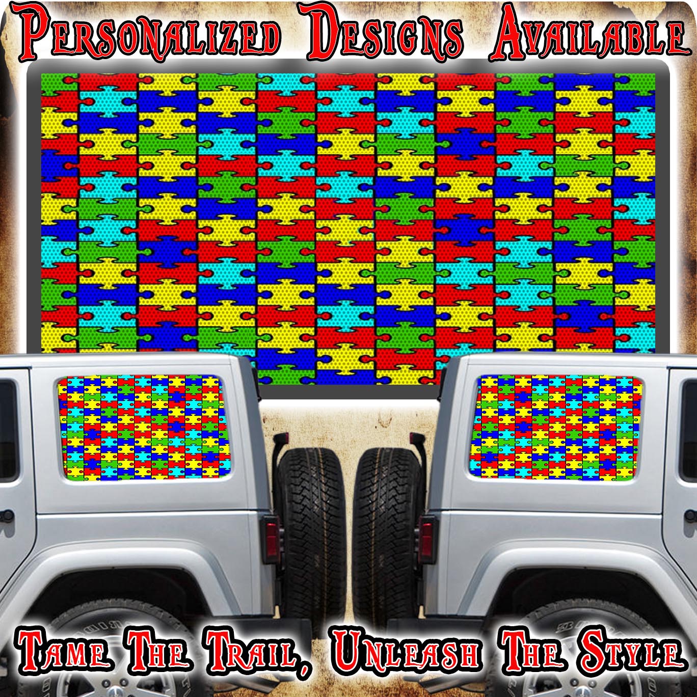 Autism  Rear quarter window see through graphic.