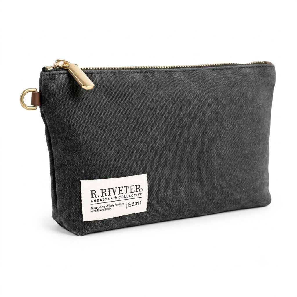 Lucy Large Zipper Pouch | Black Washed Canvas