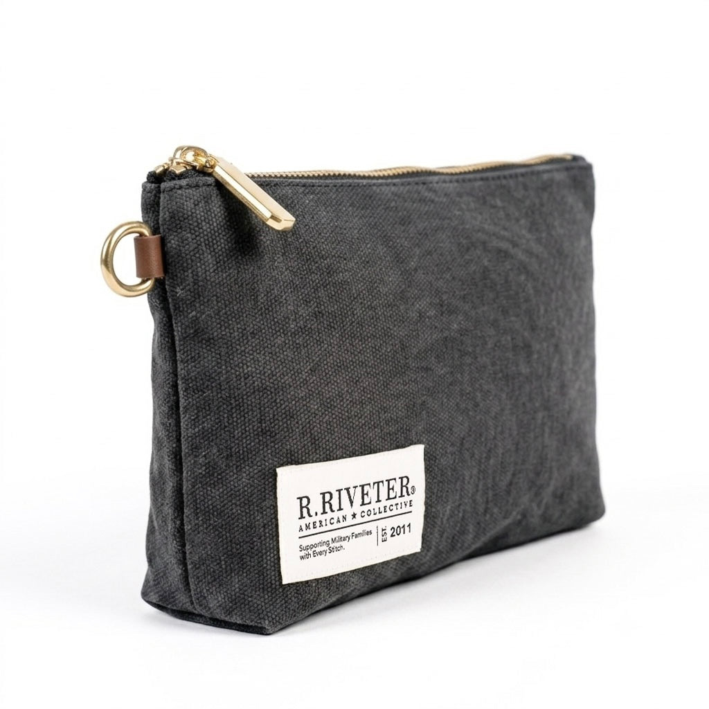 Lucy Large Zipper Pouch | Black Washed Canvas