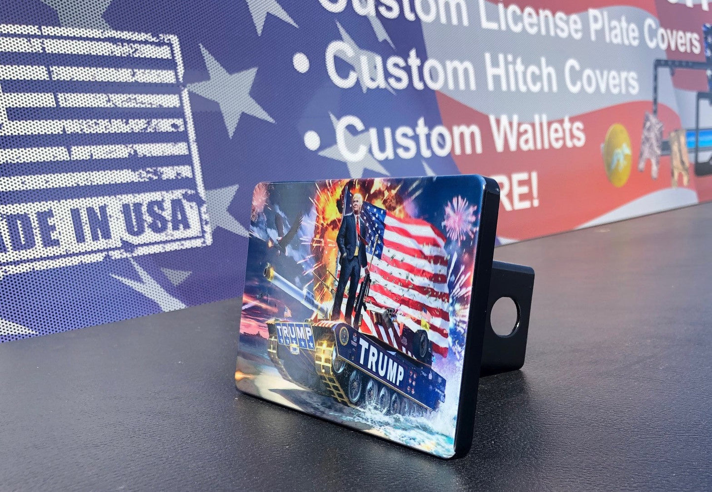 American Flag Trump with Tank Hitch Cover
