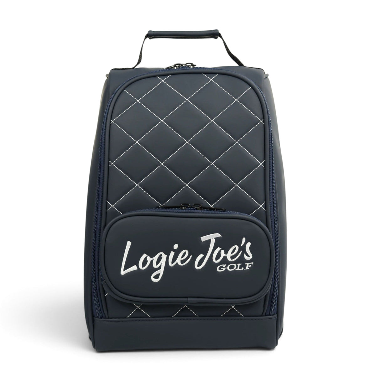 Golf Shoe Bag | Premium PU Leather Golf Shoe Organizer | Quilted Travel Shoe Case with Accessory Pocket, Carry Handle & Ventilation | Navy/White