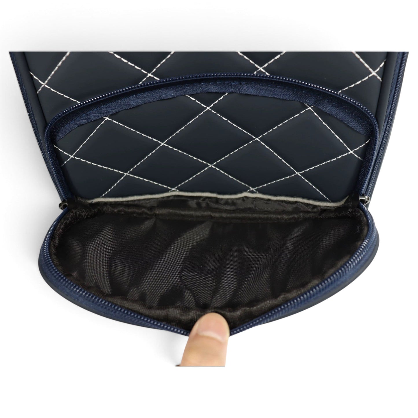 Golf Shoe Bag | Premium PU Leather Golf Shoe Organizer | Quilted Travel Shoe Case with Accessory Pocket, Carry Handle & Ventilation | Navy/White