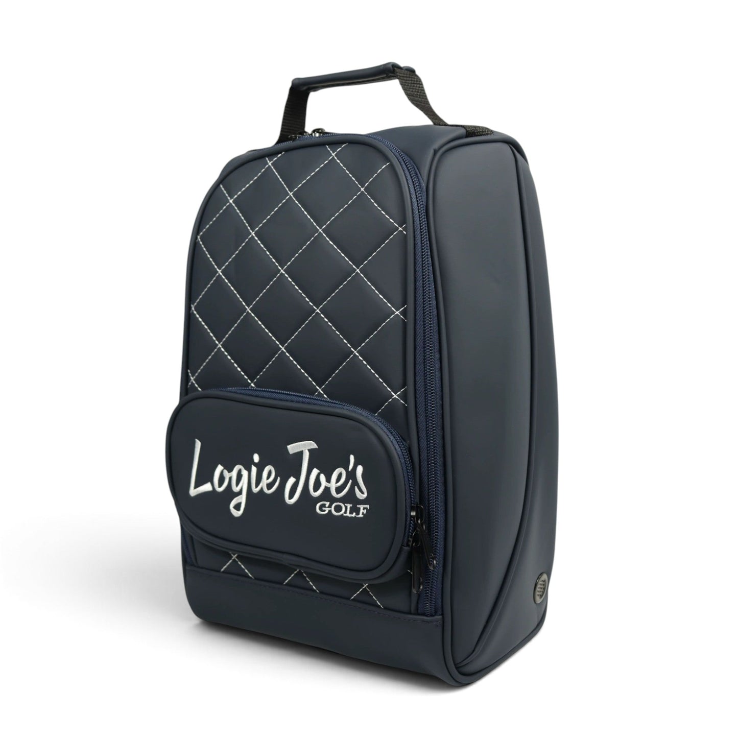 Golf Shoe Bag | Premium PU Leather Golf Shoe Organizer | Quilted Travel Shoe Case with Accessory Pocket, Carry Handle & Ventilation | Navy/White