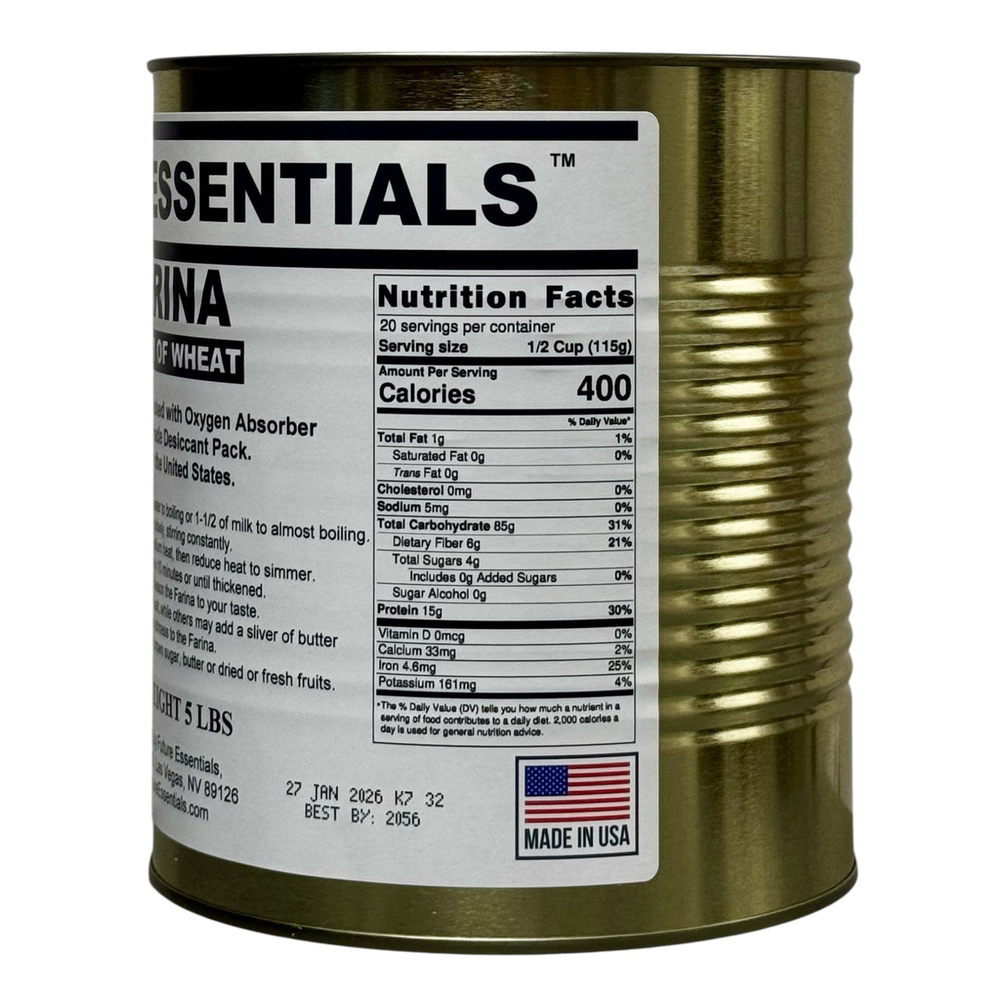 Future Essentials Farina Creamy Wheat Breakfast Cereal #10 Can
