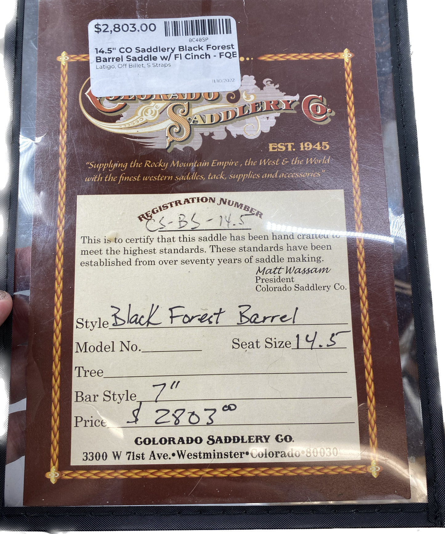 Black Forest Barrel 14.5" Saddle