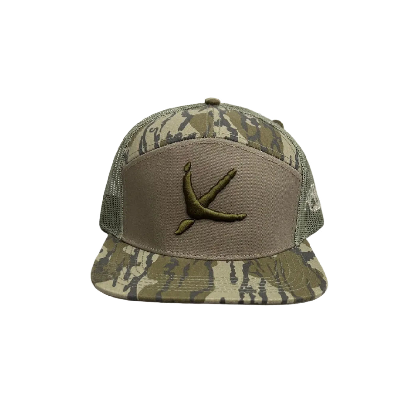 Turkey Tracks Logo 7 Panel Mossy Oak Bottomland and Olive