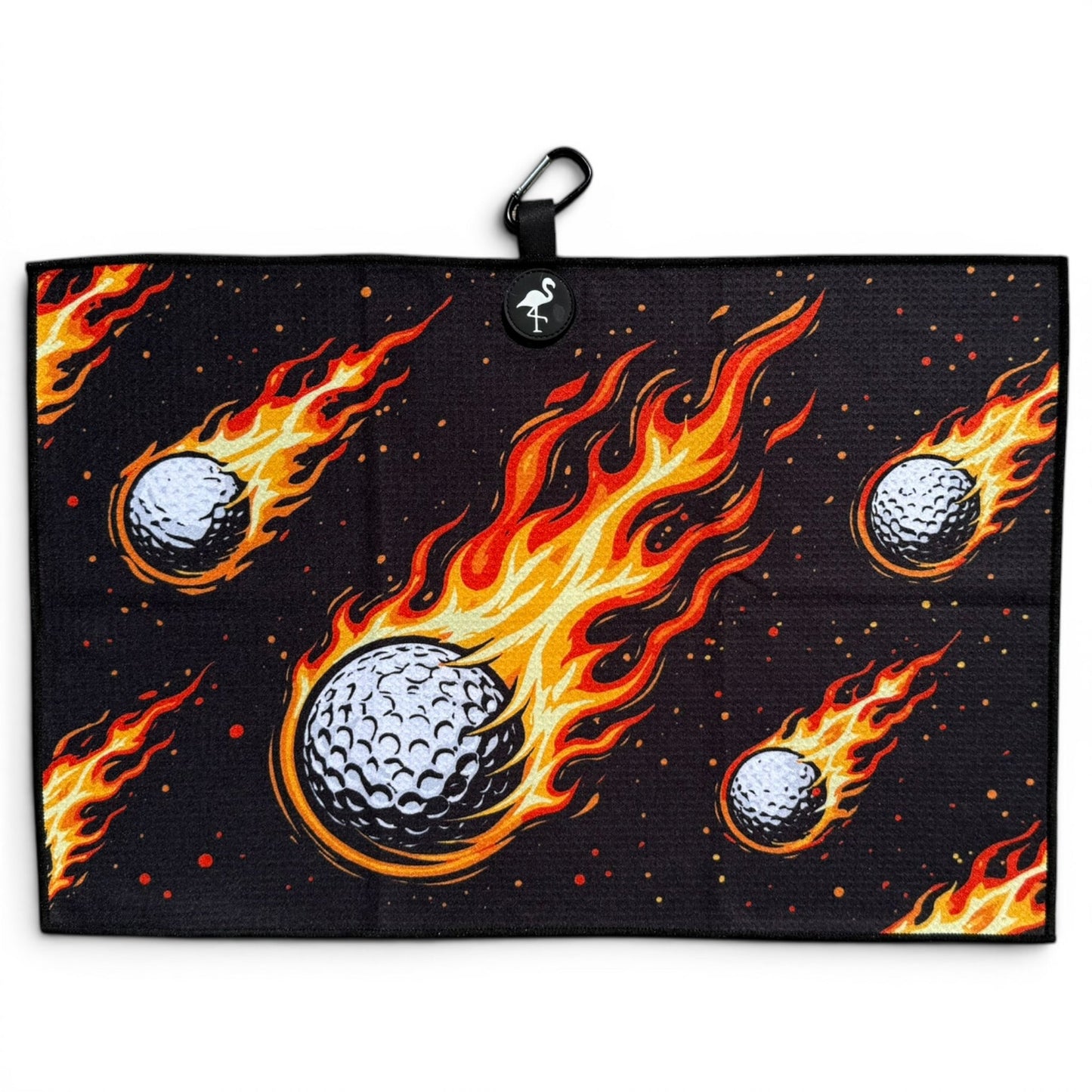 Fireball Drive Golf Towel | 24” x 16” Microfiber Towel | Magnetic Clip & Carabiner | Premium Golf Accessory