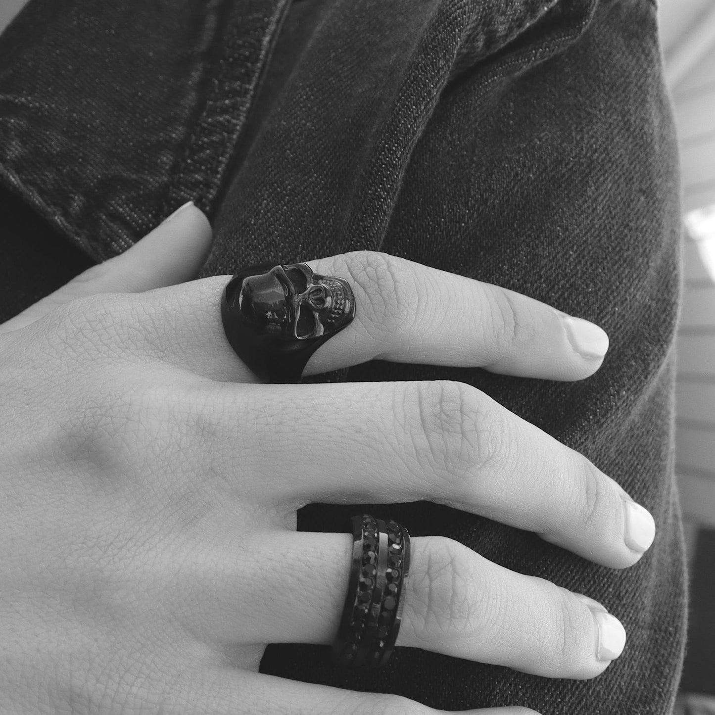 Stainless Steel Black Skull Ring