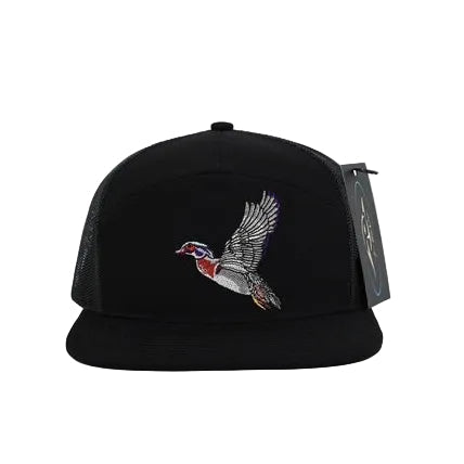 AF Waterfowl Flying Wood Duck Black 7 Panel Hat Trucker