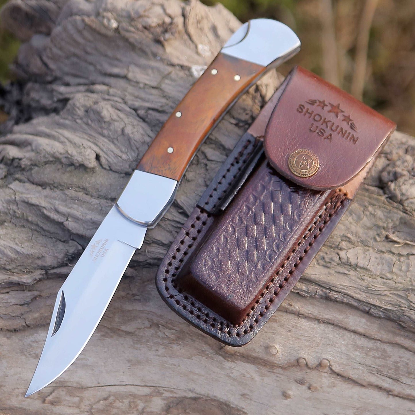 Raze Pocket Knife Engraved with Exotic Rose Wood Handle