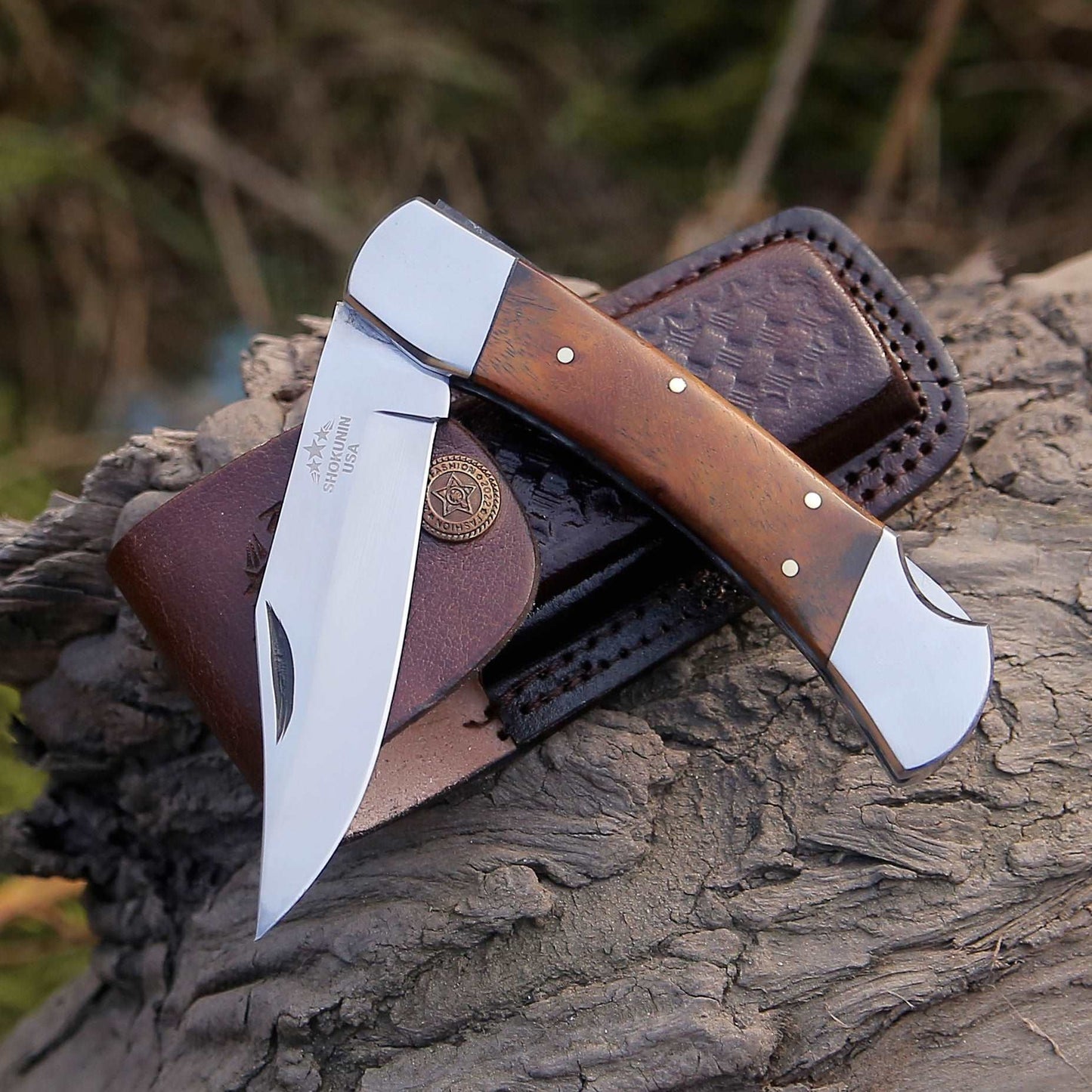 Raze Pocket Knife Engraved with Exotic Rose Wood Handle