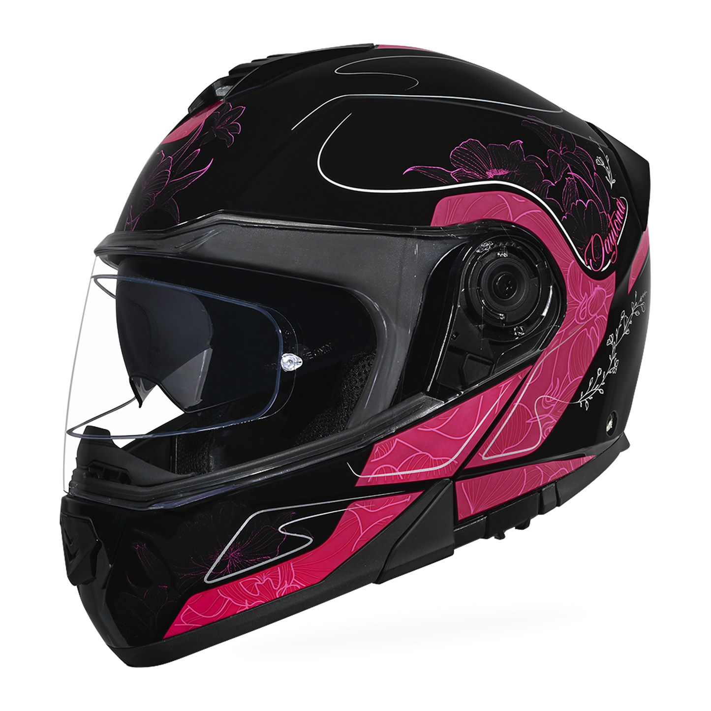 Daytona Glide Modular Motorcycle Helmet - DOT Approved, Bluetooth Ready, Dual Visor, Men/Women/Youth - W/ Flowers