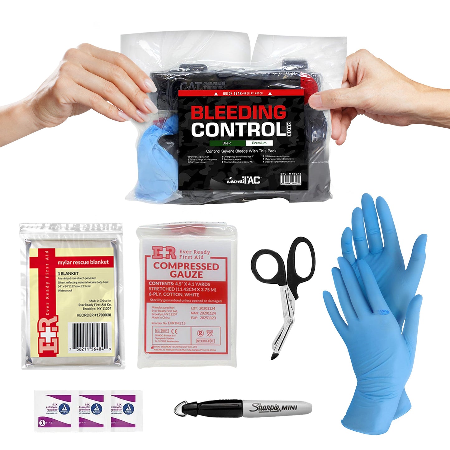 Bleeding Control Kit - 4 Vacuum Sealed Kits in Plastic Case