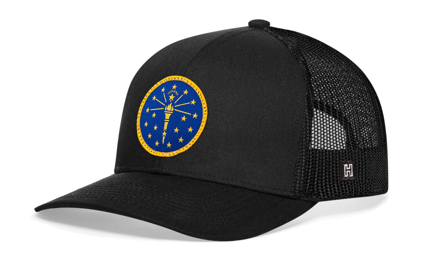 Indiana Flag Trucker Hat  |  Black Indiana Flag Snapback