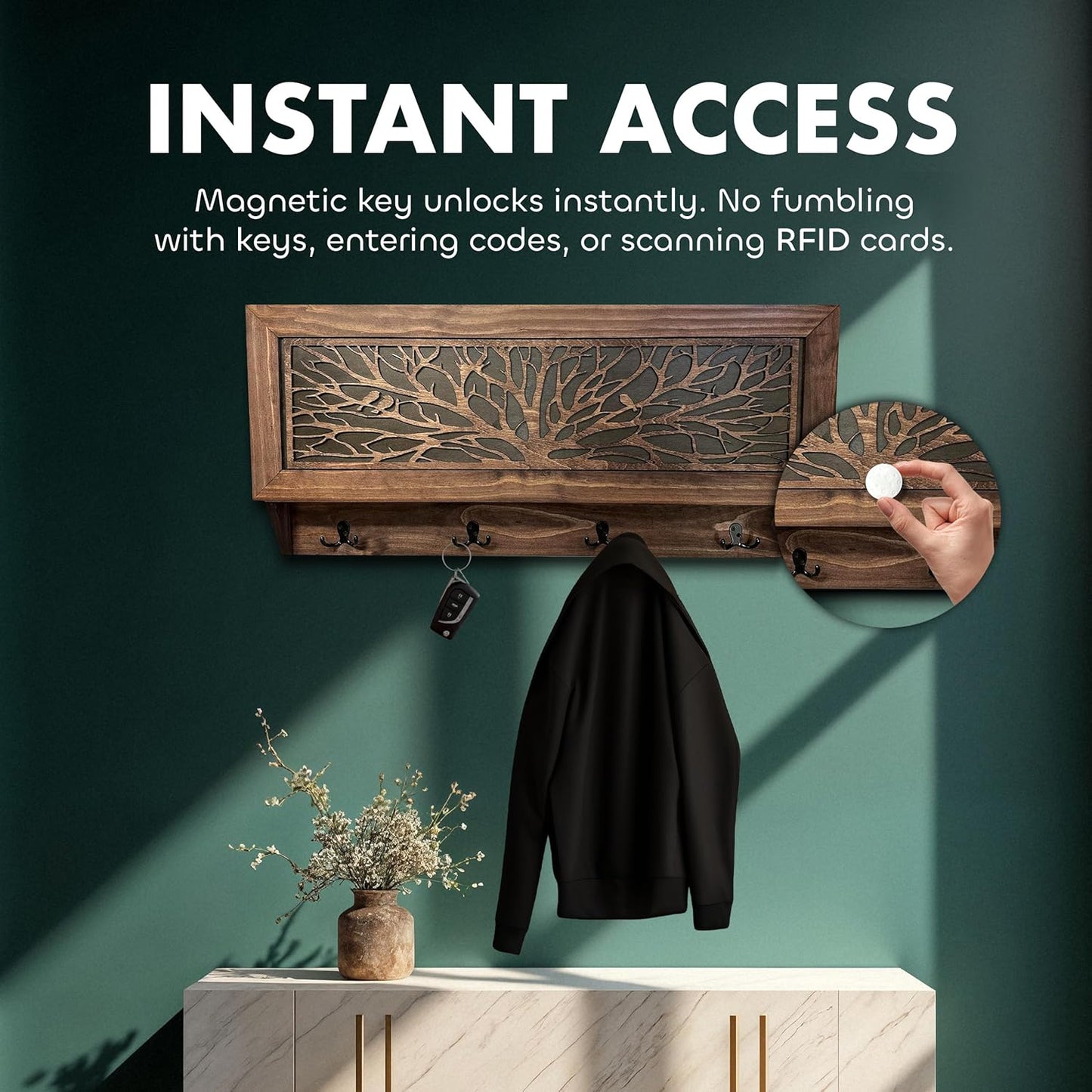 Birds in a Tree Large Gun Concealment Coat Rack - Handcrafted Wooden Gun Cabinets - Gun Shelf Hidden Storage for Rifles, Shotguns, & Handguns - Quick Access Hidden Wall Safe