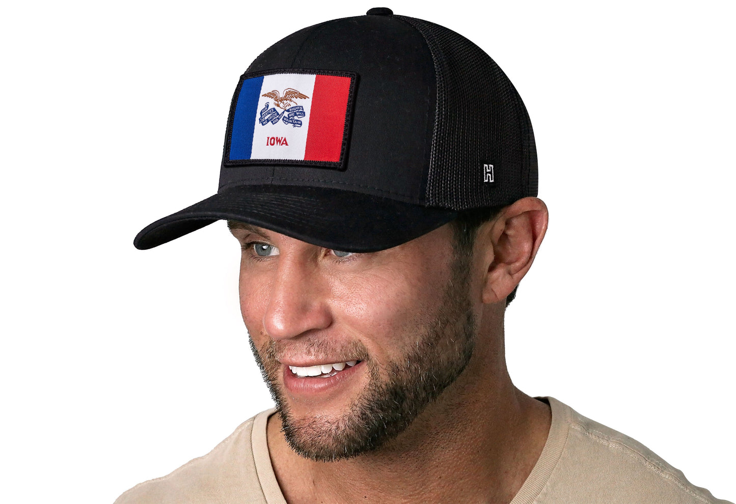 Iowa Flag Trucker Hat  |  Black Iowa Flag Snapback