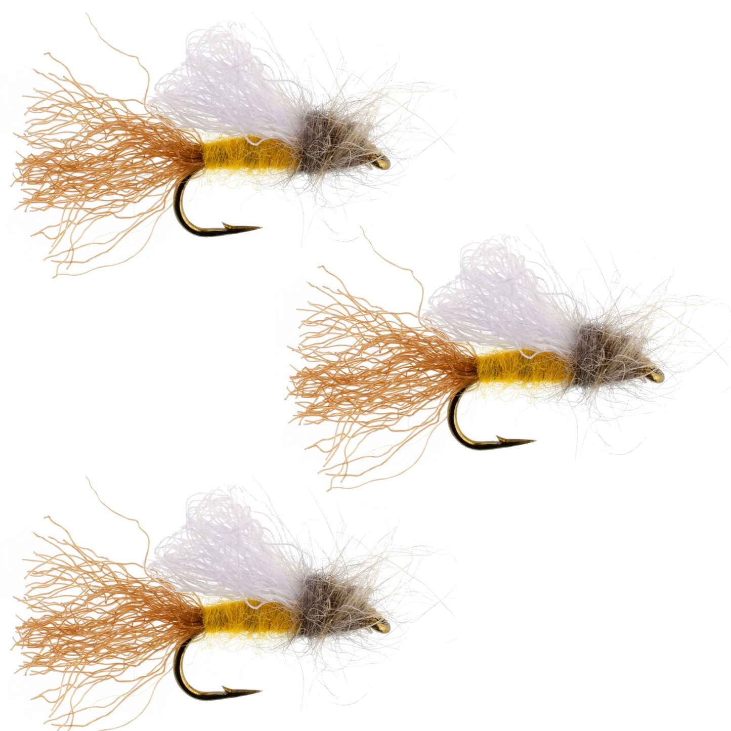 3 Pack Amber Iris Caddis Emerger Caddis  Trout Dry Fly - Hook Size 14