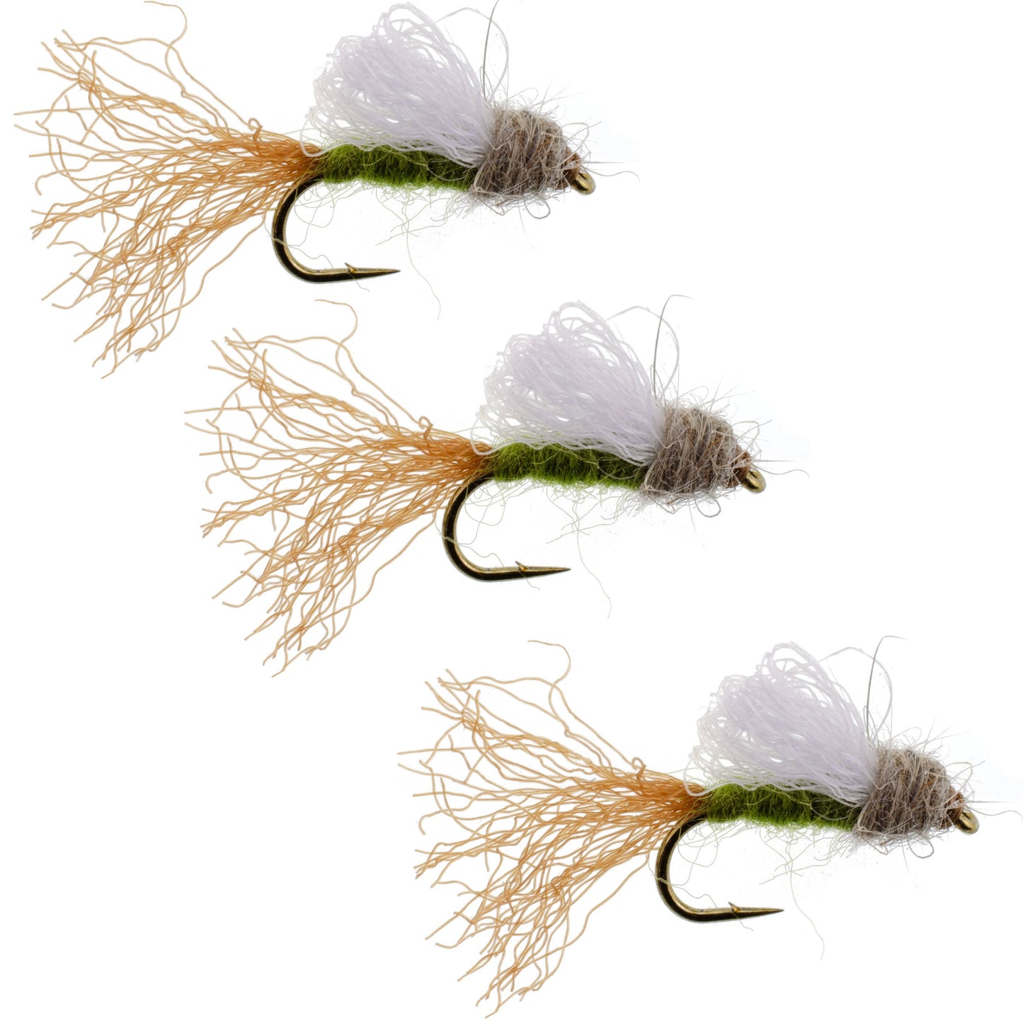3 Pack Olive Iris Caddis Emerger Caddis  Trout Dry Fly - Hook Size 16