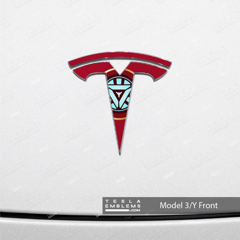 Iron Man Tesla Emblem Decals (Front + Back) | Model Y