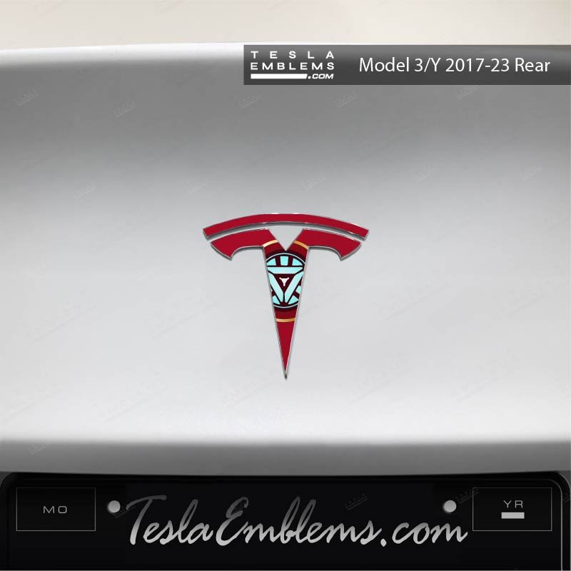 Iron Man Tesla Emblem Decals (Front + Back) | Model Y