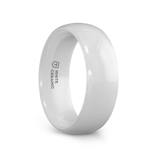 IVORY Domed Polish Finished White Ceramic Ring - 6mm & 8mm