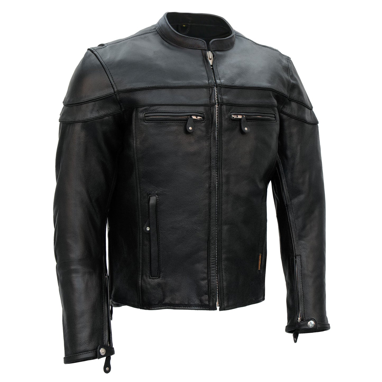 Hot Leathers JKM1011 Men's Black Leather Vented Motorcycle Racer Jacket with Double Piping