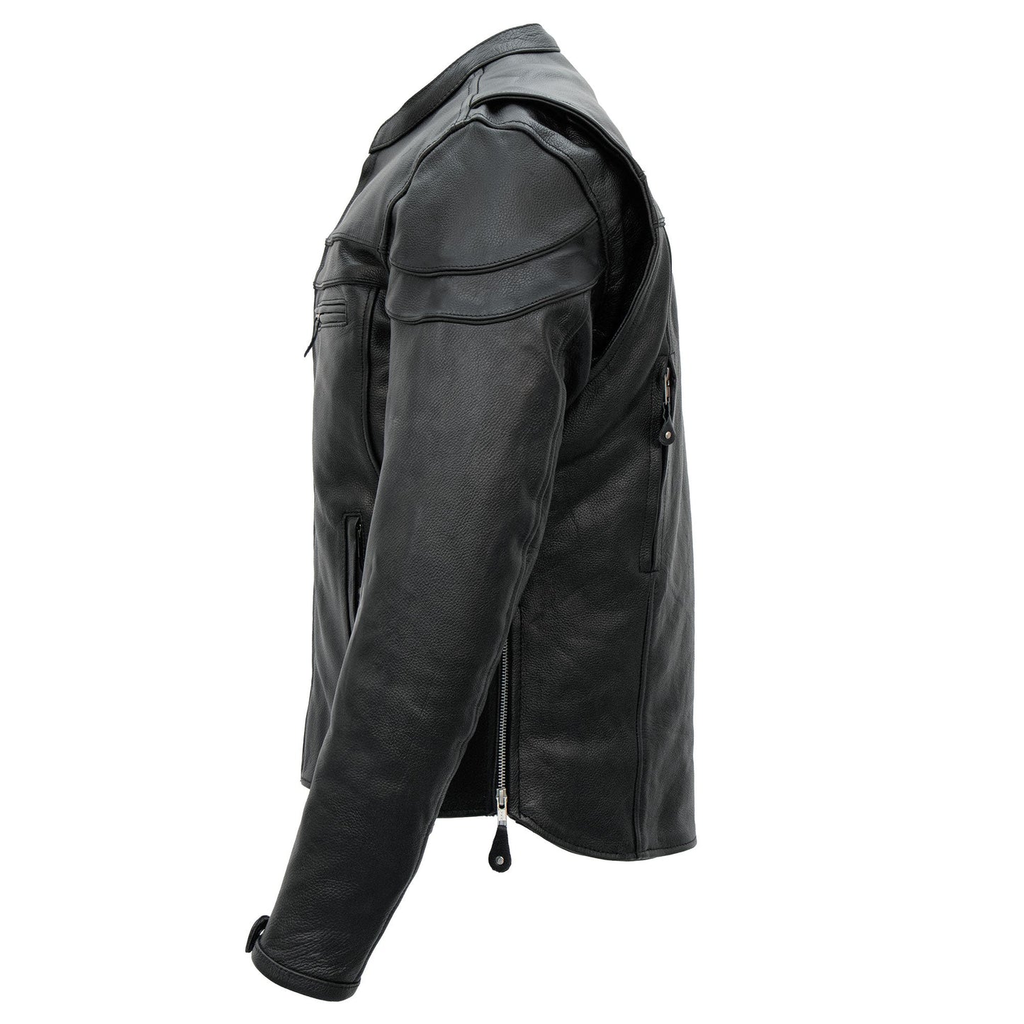 Hot Leathers JKM1011 Men's Black Leather Vented Motorcycle Racer Jacket with Double Piping