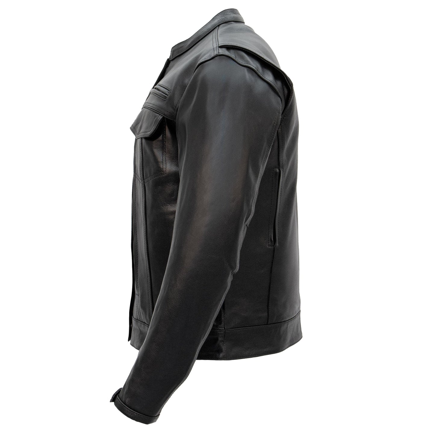 Hot Leathers JKM1028 Men's Black Leather Motorcycle style Biker Jacket with Zip Out Lining
