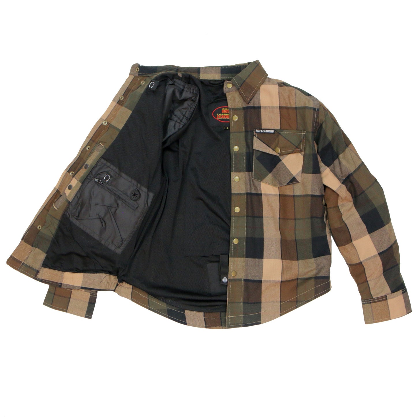 Hot Leathers Men's 'Riot Run' Brown/Black Cotton Flannel Shirt - Button Front - Riding Protective Wear - JKM3007