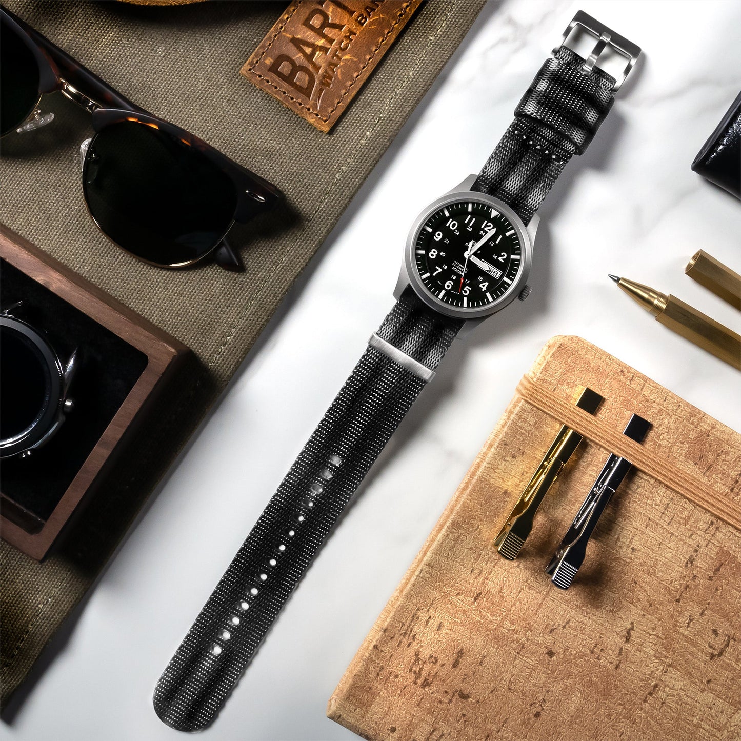 Grey With Black Stripes Elite Nylon NATO® style Watch Band