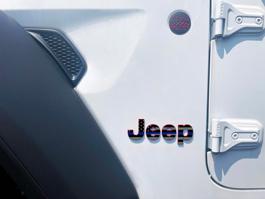Thin Blue Line Jeep Fender Emblem Overlay Vinyl Decals 2pk