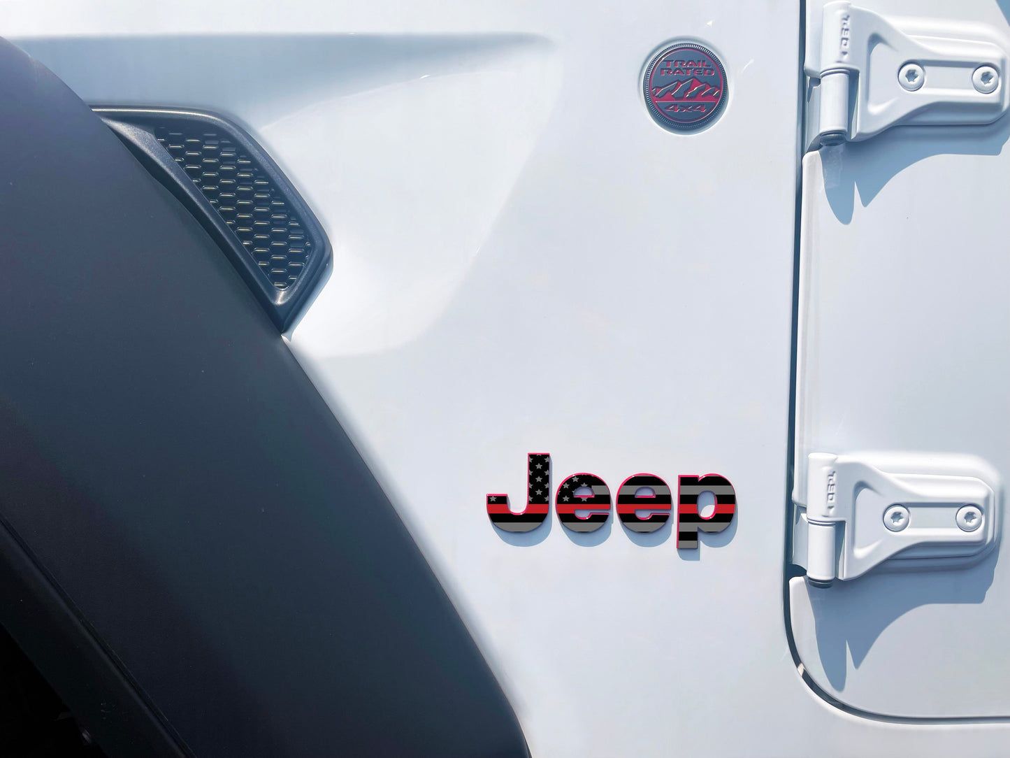 Thin Red Line Jeep Fender Emblem Overlay Vinyl Decals 2pk