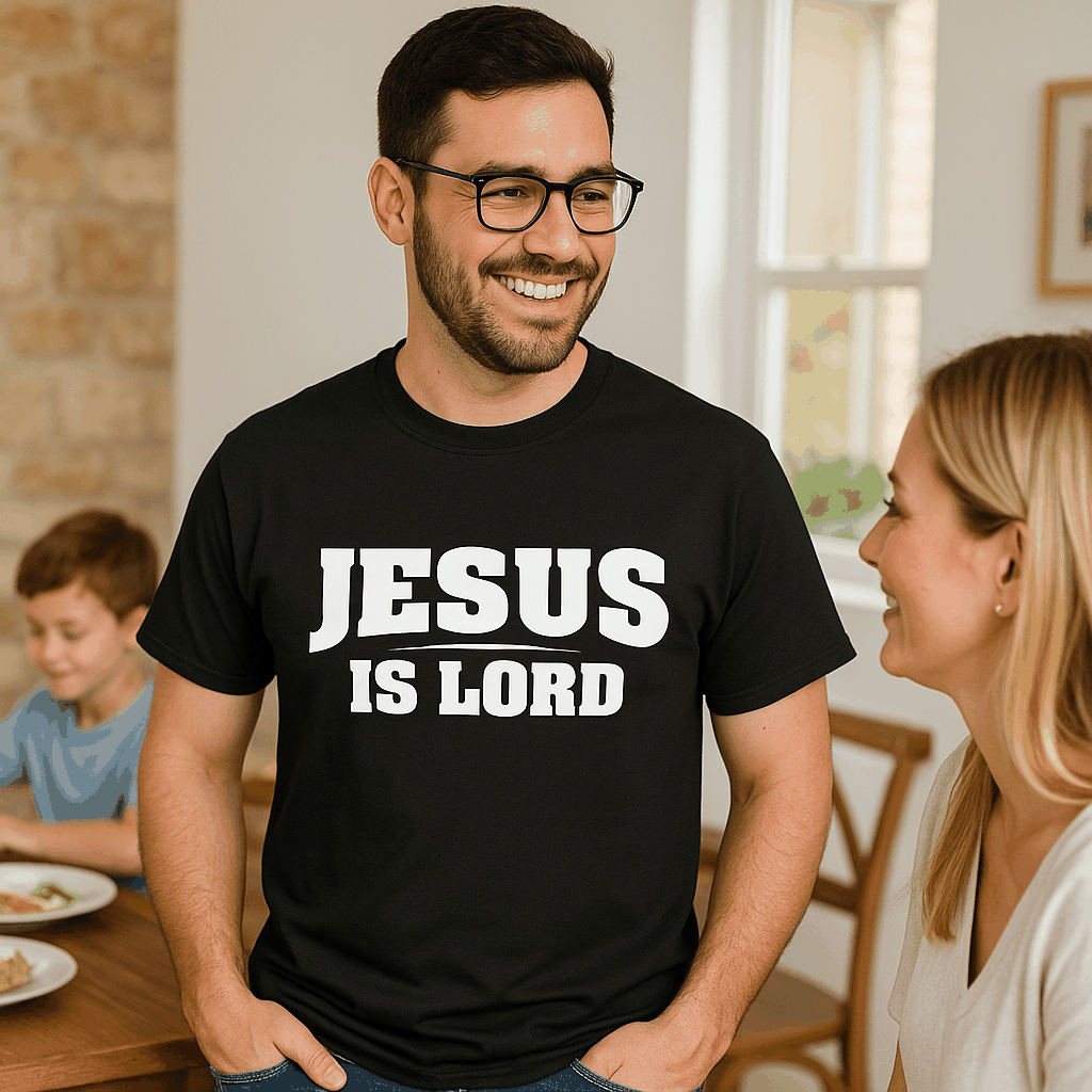 Jesus Is Lord Christian Unisex Graphic Tee, Inspirational Bible Verse Shirt, Black Cotton Christian Apparel