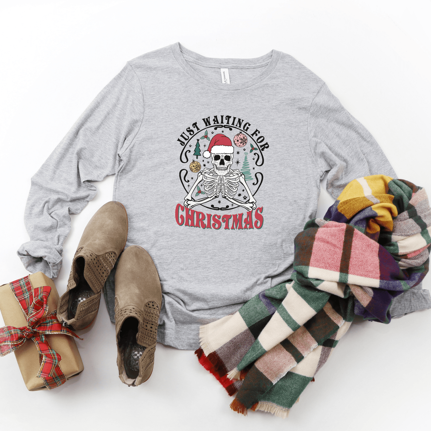 Just Waiting for Christmas Skeleton T-Shirt