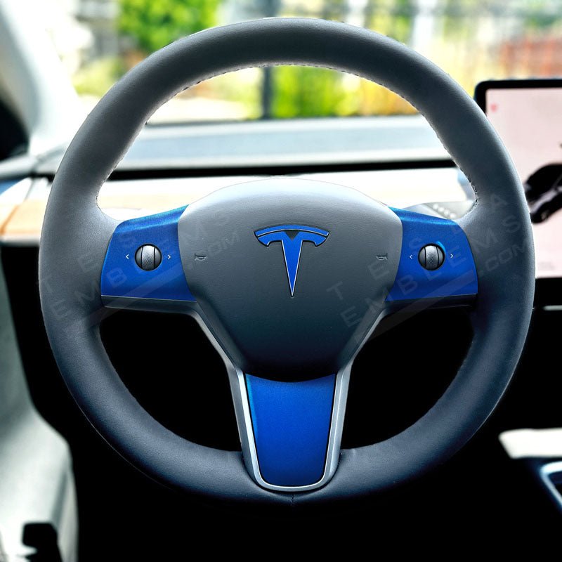 3M Gloss Fire Blue Tesla Steering Wheel Wrap | MY 2019-'25