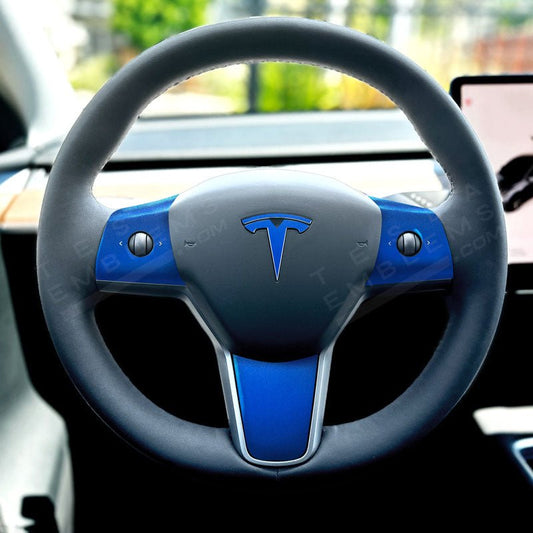 3M Gloss Fire Blue Tesla Steering Wheel Wrap | MY 2019-'25