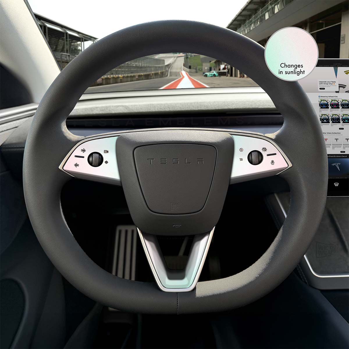 KPMF Matte Aurora Pearl Tesla Steering Wheel Trim Decal Kit | 3-piece Set | M3 Feb 2024-2026