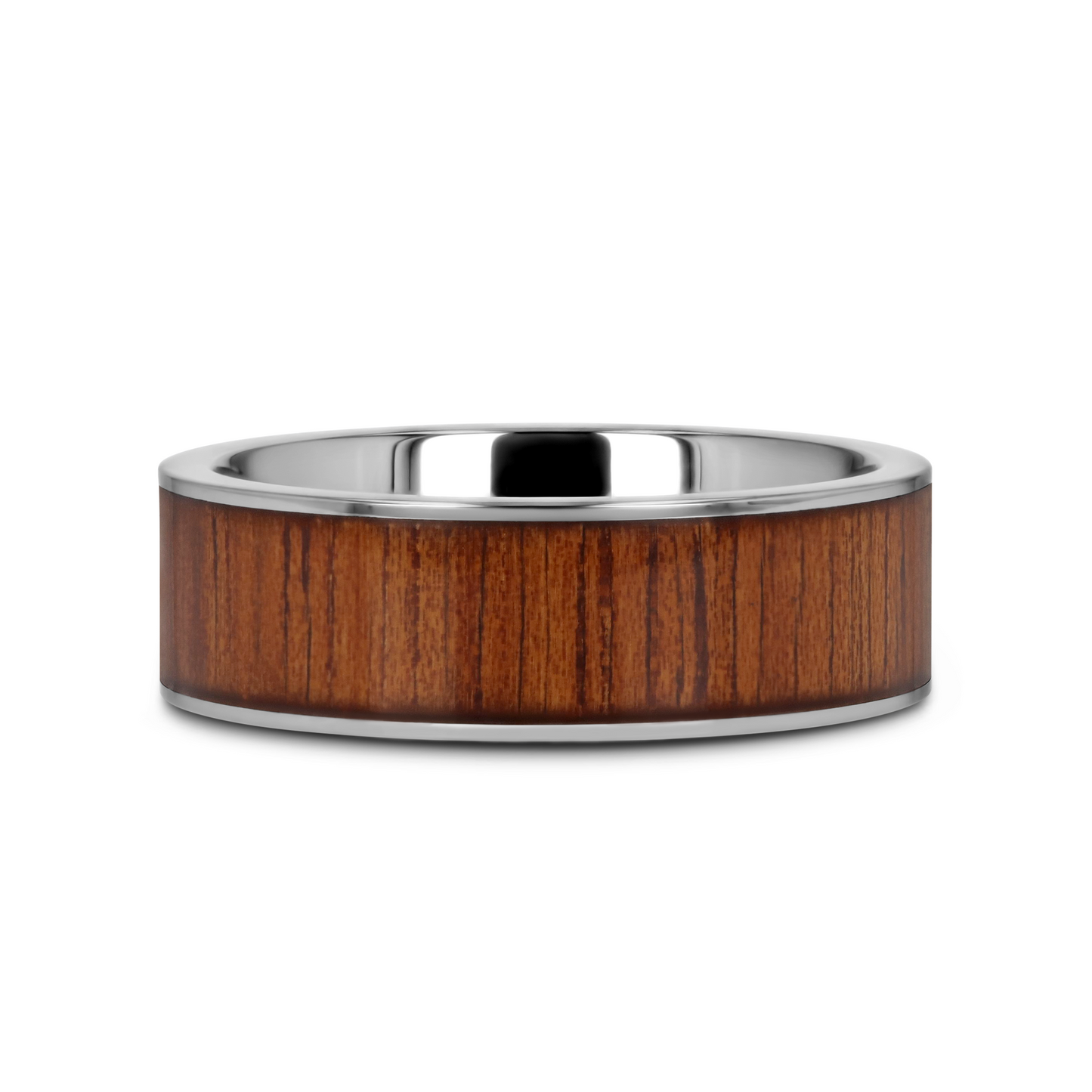 KALANI Flat Tungsten Carbide Wedding Band with Rare Koa Wood Inlay and Polished Edges - 6mm - 10mm