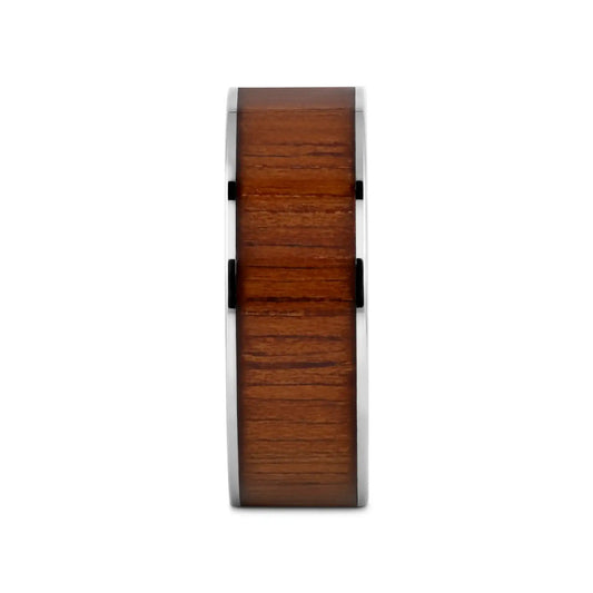 KALANI Flat Tungsten Carbide Wedding Band with Rare Koa Wood Inlay and Polished Edges - 6mm - 10mm