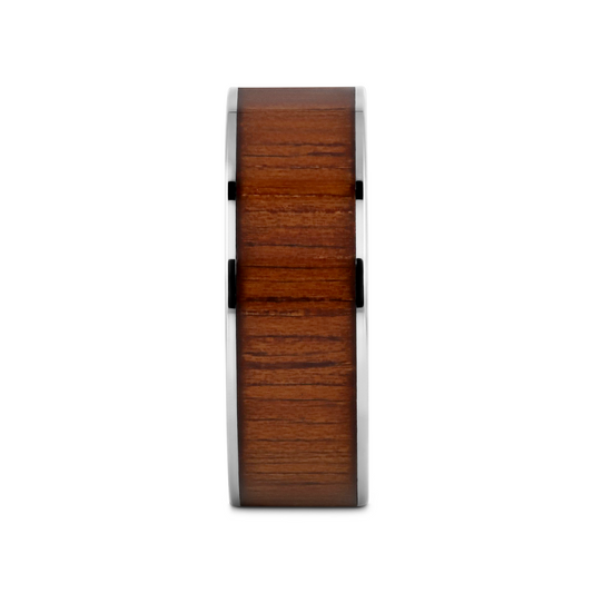 KALANI Flat Tungsten Carbide Wedding Band with Rare Koa Wood Inlay and Polished Edges - 6mm - 10mm