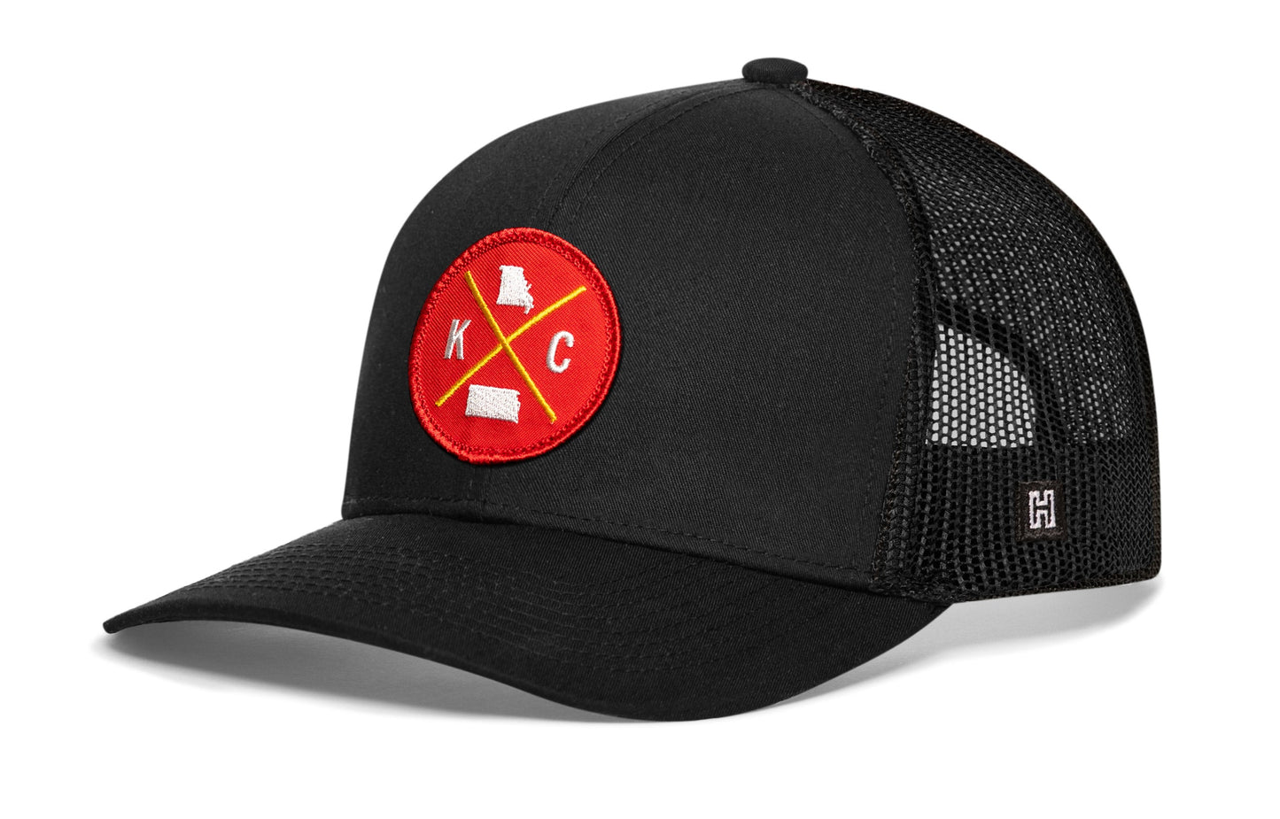 Kansas City Trucker Hat  |  Red Gold KC X  |  Black Snapback