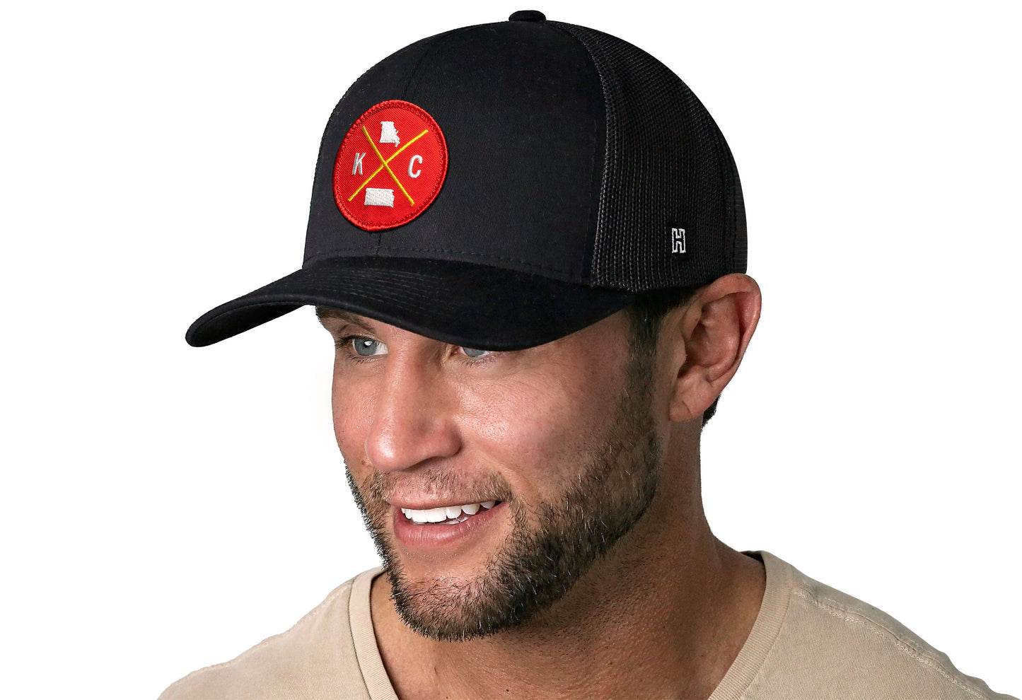Kansas City Trucker Hat  |  Red Gold KC X  |  Black Snapback